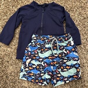 Cat & Jack Navy Rashguard with Ocean Adventure Swim Shorts